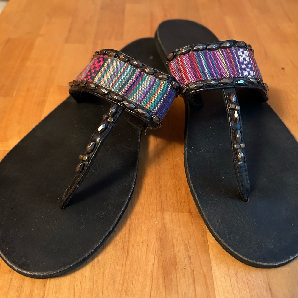 Summer Flip Flops with Colorful Woven Strap
